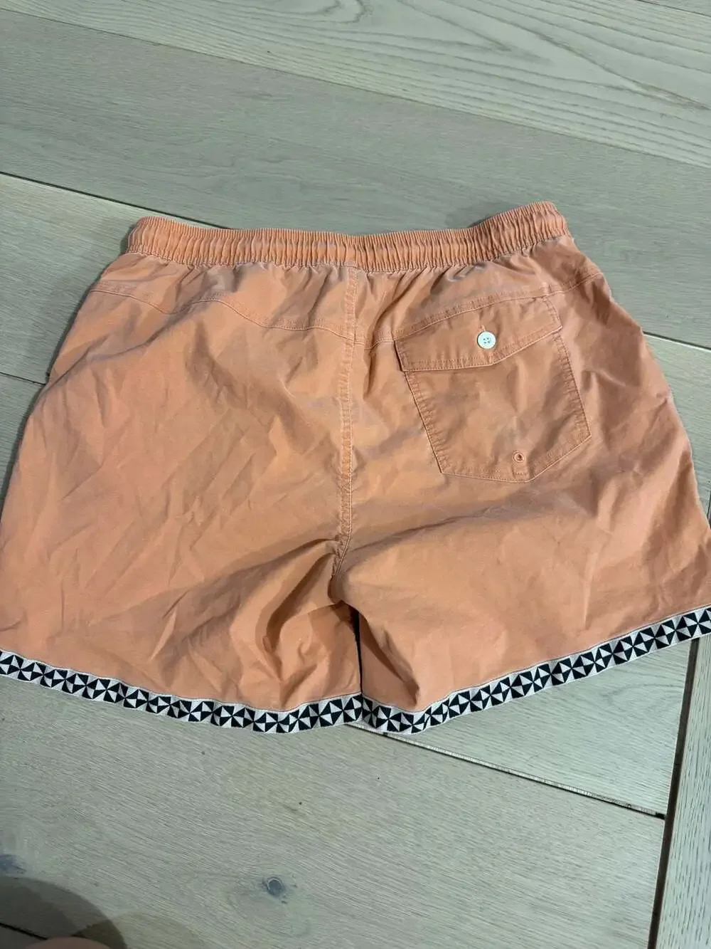 Lost Surfboards Men's Orange Elastic Waist Volley Swim Shorts Geometric Hem